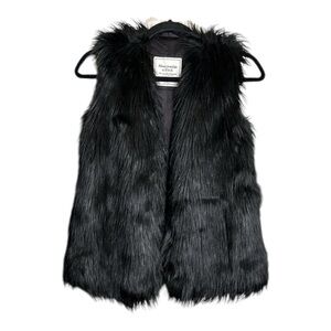 ABERCROMBIE & FITCH Faux Fur Vest Black Mob Wife Gothic Medieval, Size Small